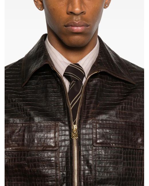 Amiri Black Embossed-Leather Zip-Front Jacket for men