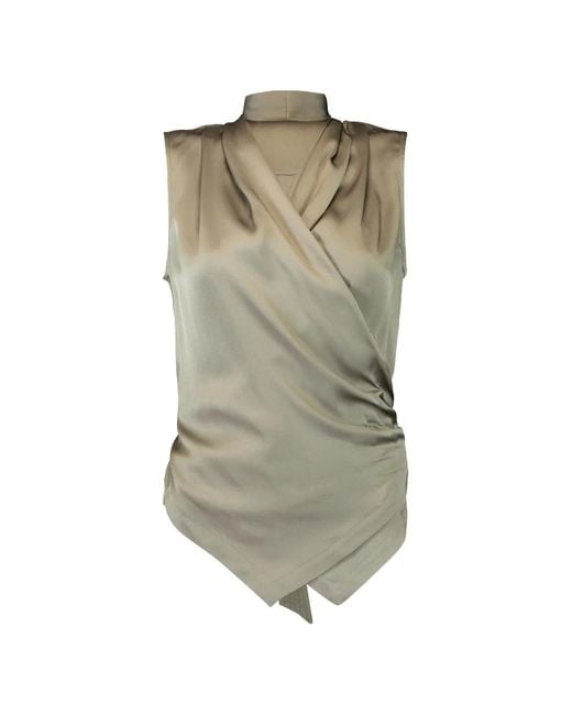 Brunello Cucinelli Green Wrap Sleeveless Blouse