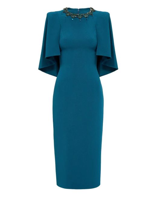 Jenny Packham Blue Ursa Embellished-Neck Midi Dress