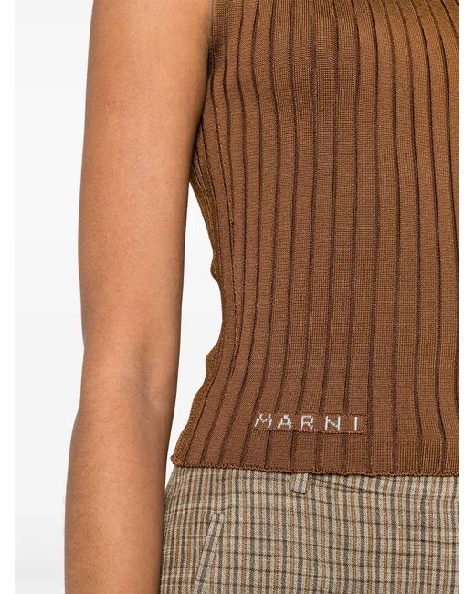 Marni Brown High-Neck Ribbed Top
