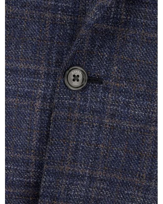 Barba Napoli Blue Checked Single-Breasted Blazer for men