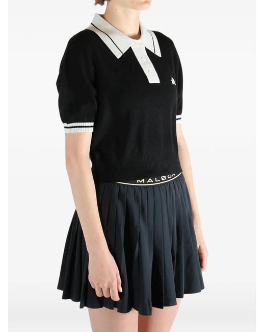 Malbon Golf Black Mikayla Short-Sleeves Collared Polo Top