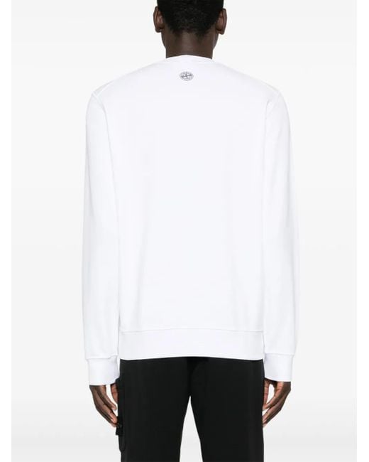 Stone Island White Crewneck Sweatshirt With 'institutional One' Print In Cotton Fleece for men