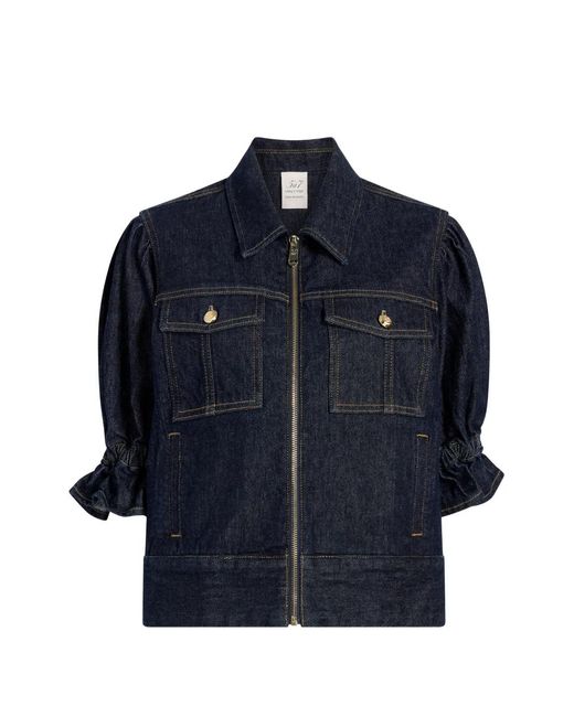 Cinq À Sept Blue Holly Ruffled Puff-Sleeve Denim Jacket