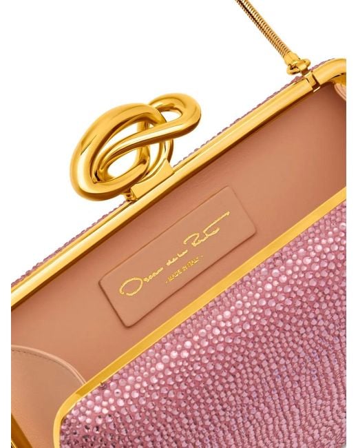 Oscar de la Renta Pink Crystal Knot Handle Clutch Bag
