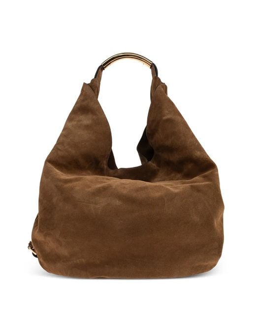 Moschino Brown Large Handle Me Ring-Handle Shoulder Bag