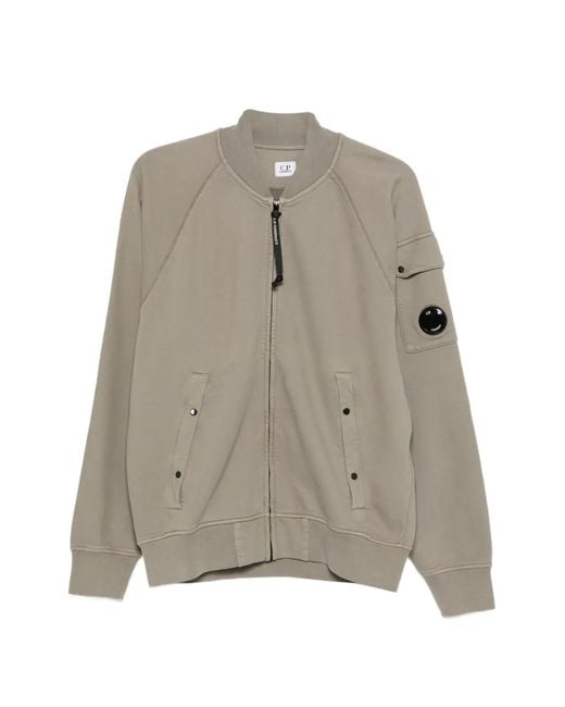 C P Company Gray Cotton Open Sweat for men