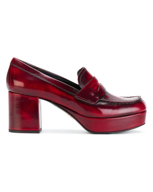 Prada Red Block Heeled Penny Loafers
