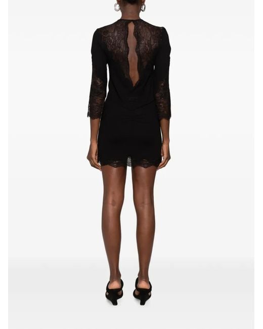The Attico Black Lace-Trimmed Long-Sleeve Mini Dress