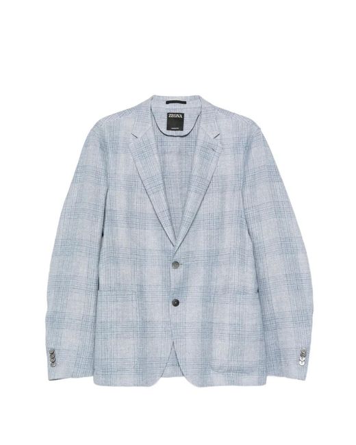 Zegna Blue Checked Blazer for men