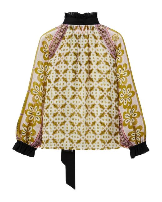 LaDoubleJ Metallic Cerere Ruffled High-Neck Blouse