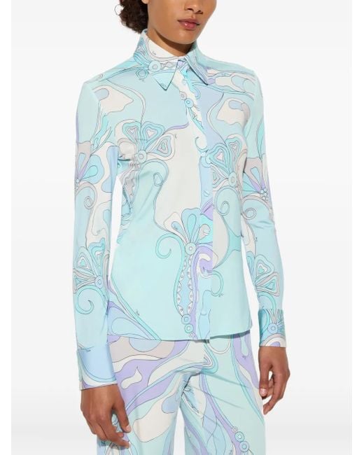 Emilio Pucci Blue Orchidee-Print Shirt