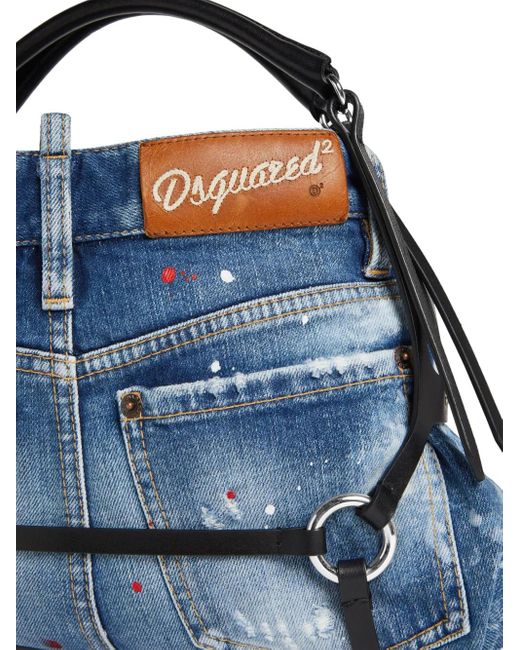 DSquared² レザートリム デニムトートバッグ Blue
