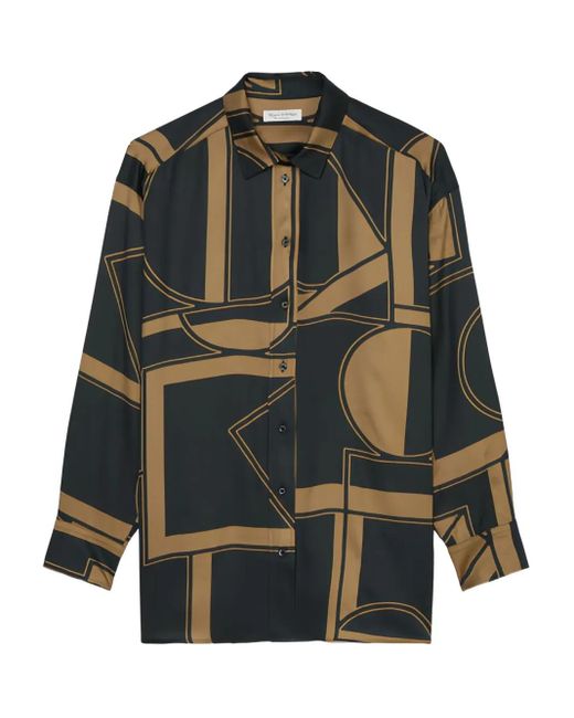 Marc O' Polo Black Geometric-Print Button-Up Shirt