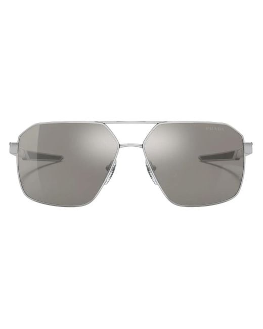メンズ Prada Linea Rossa ジオメトリックフレーム サングラス Gray