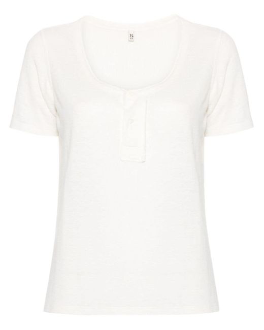 R13 White Scoop-neck Linen Blend T-shirt