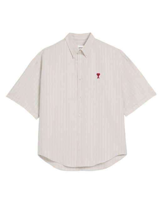 AMI White Logo-embroidered Striped Cotton Shirt for men