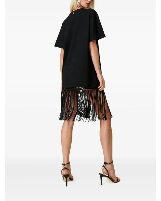 Twinset Black Sequin-Fringe T-Shirt