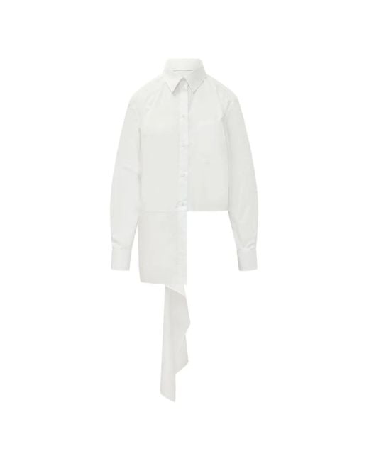 MSGM White Asymmetric-Hem Draped Shirt