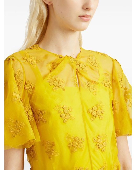 Vestido midi con bordado floral Erdem de color Yellow