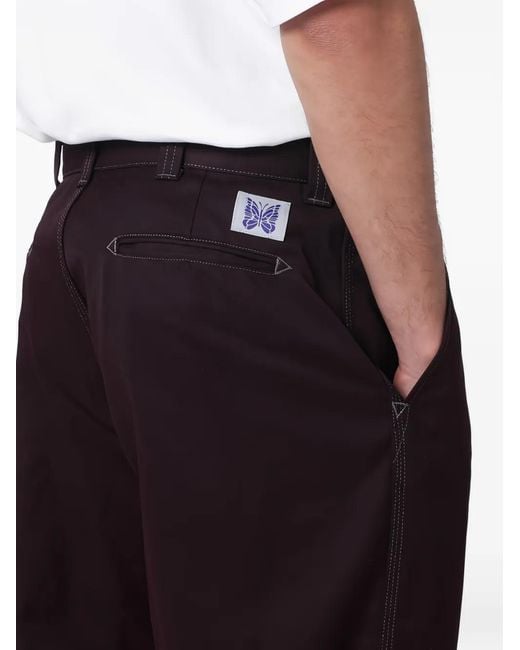 Needles Blue Cotton-Blend Trousers for men