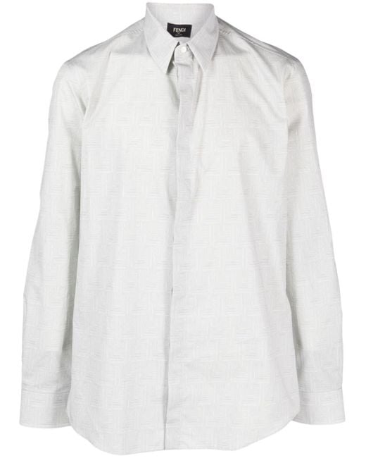 Fendi White Shadow-print Cotton Shirt for men