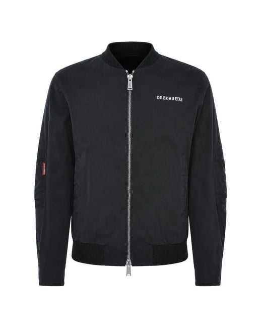 DSquared² Black Logo-Print Zip-Up Bomber Jacket for men