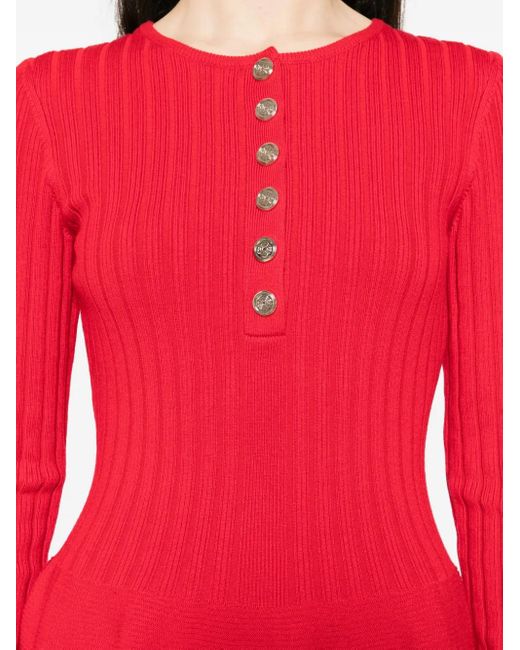 Maje Red Geripptes Kleid Mit Knöpfen