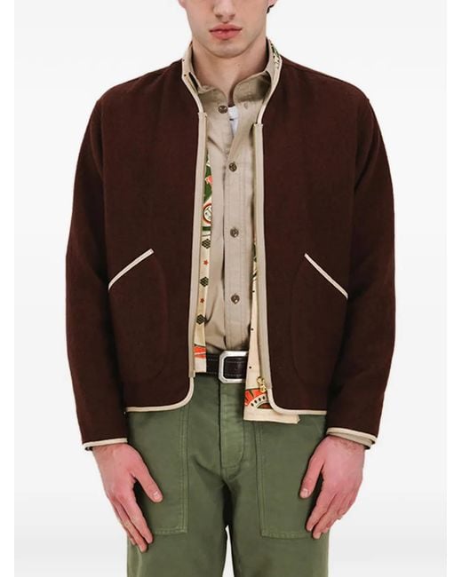 Fortela Brown Sherpa Contrast-Trim Wool Jacket for men