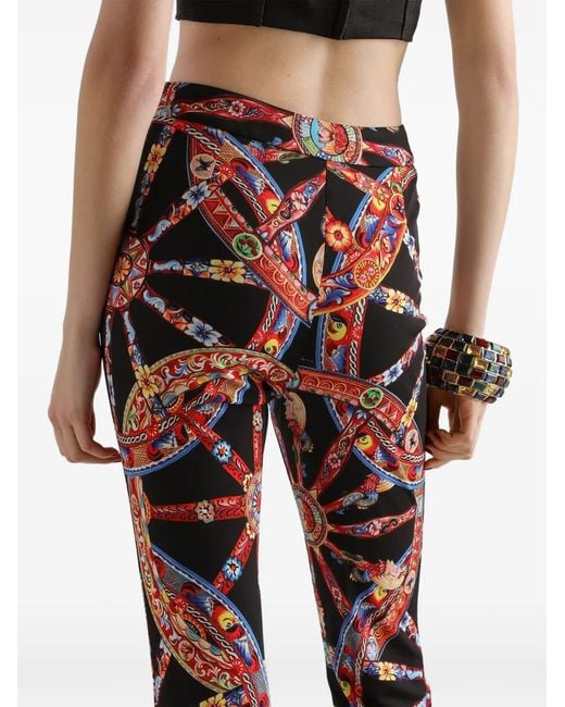 Dolce & Gabbana Black Carretto-Print Viscose Jersey Leggings