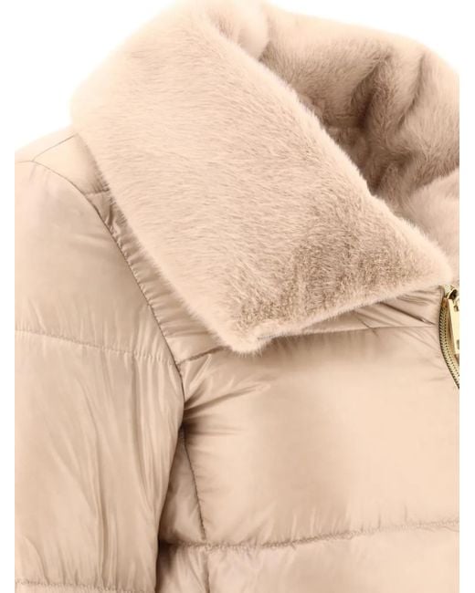 Herno Natural Faux Fur Collar Mini Puffer Jacket