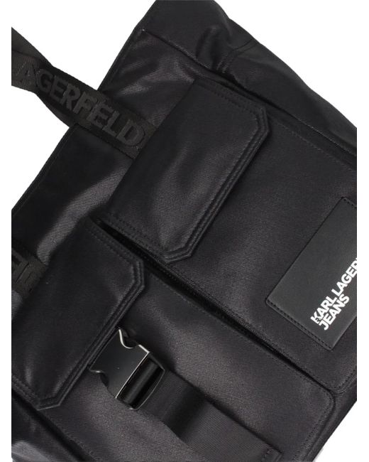 Karl Lagerfeld Black Buckle-Detail Pocket Shoulder Bag