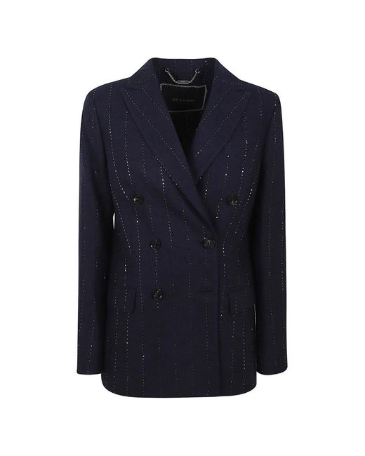 Kiton Blue Sequin-Embellished Double-Breasted Blazer