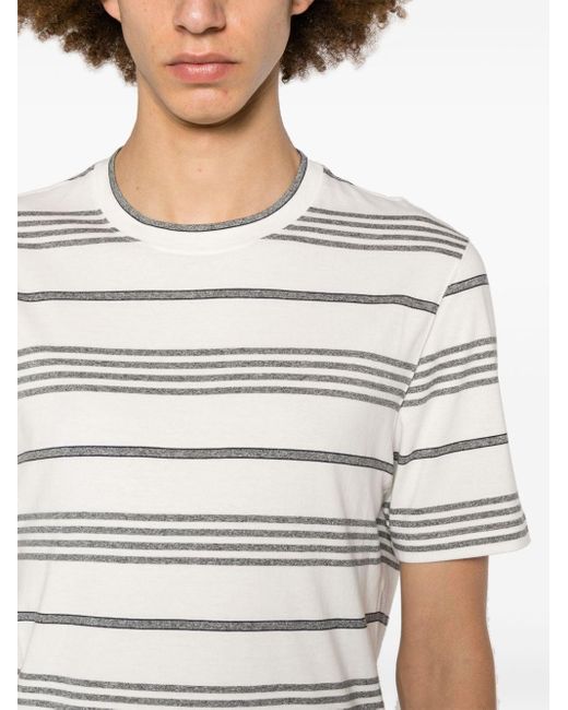 Brunello Cucinelli Gray Multi Stripe Crew-Neck T-Shirt for men