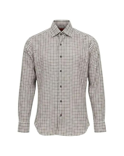 Isaia Gray Check-Pattern Long-Sleeve Shirt for men
