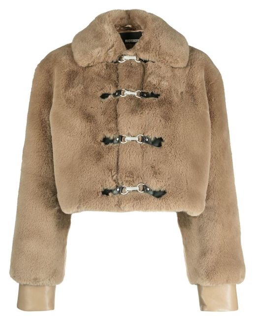 ROTATE BIRGER CHRISTENSEN Brown Cropped Faux-fur Jacket