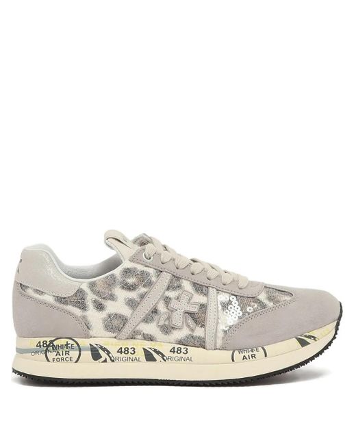 Zapatillas de ante con motivo de leopardo Premiata de color White