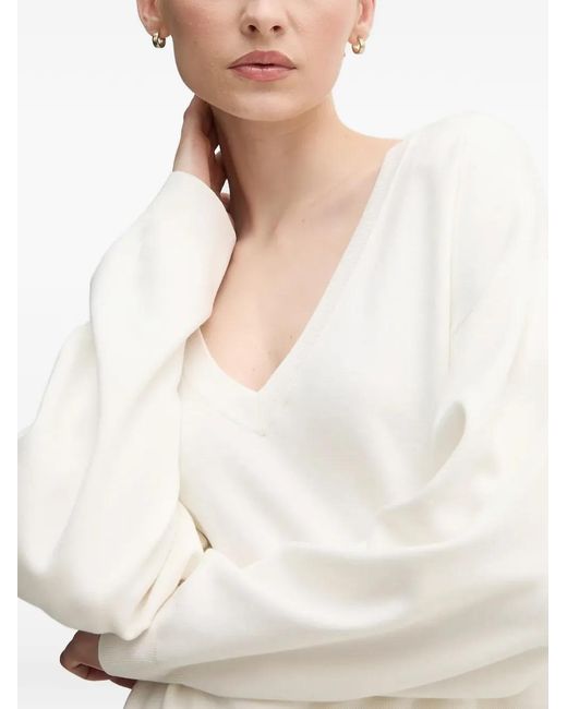 Ouí White V-Neck Long-Sleeve Sweater