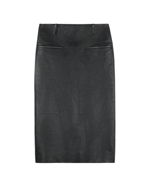 Tod's Black Midi Leather Skirt