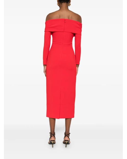 Solace London Red Yuni Off-Shoulder Midi Dress