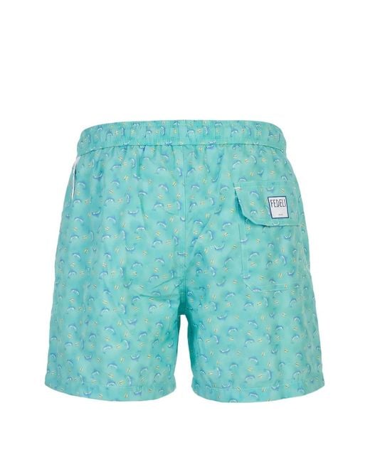 Fedeli Blue Short De Bain À Imprimé Dauphin for men