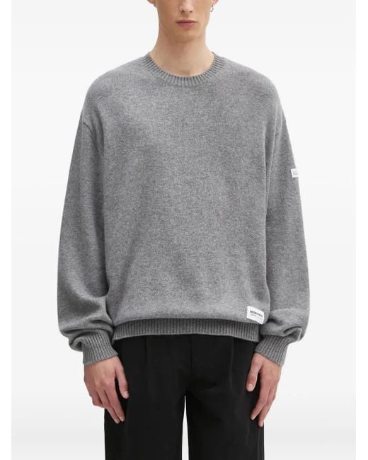 Neighborhood Gray Logo-Patch Crew-Neck Sweater for men