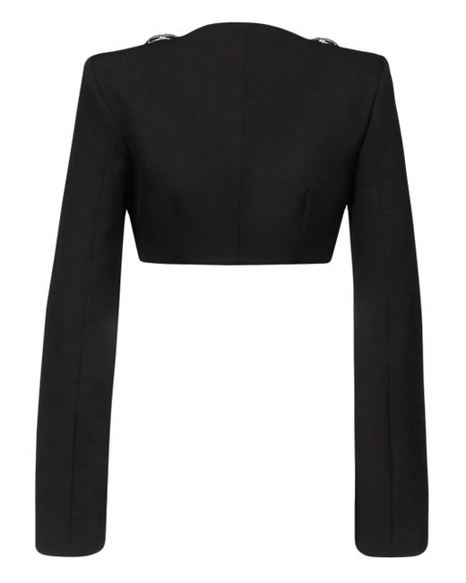 Area Black Cropped Embellished Wool-Twill Blazer