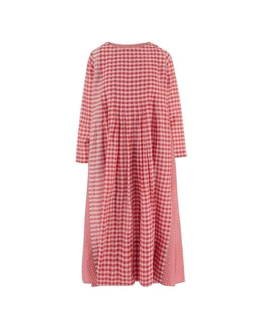 Péro Pink Checked Round-Neck Dress
