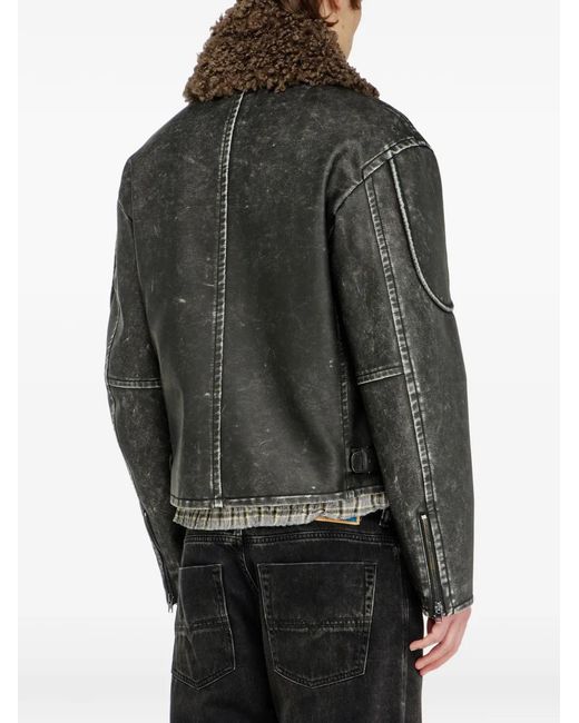 DIESEL Black Biker Jacket With Detachable Collar for men