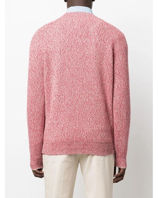 Brunello Cucinelli Pink Mark-Knit Ribbed-Trim Jumper for men