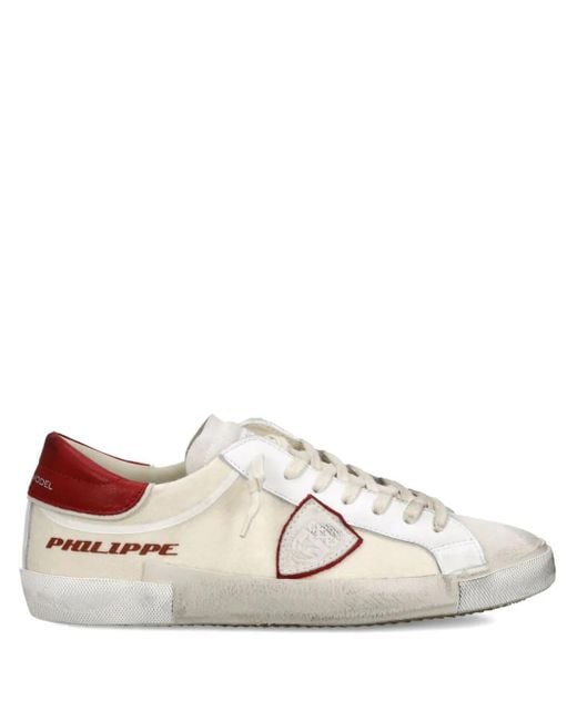 Philippe Model White Suede-Panelled Low-Top Sneakers for men