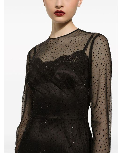 Dolce & Gabbana A-lijn Maxi-jurk Verfraaid Met Stras in het Black