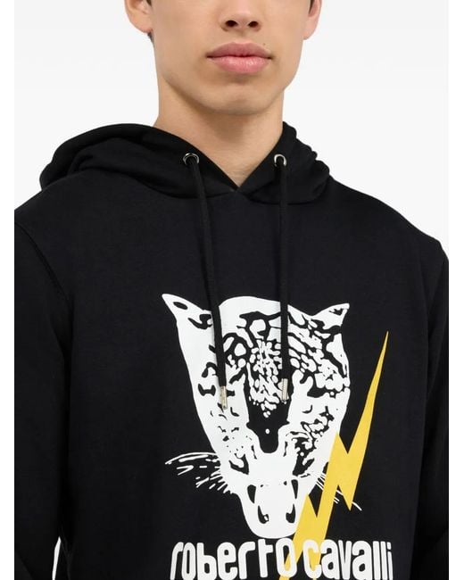 Roberto Cavalli Black Hoodie À Imprimé Graphique for men
