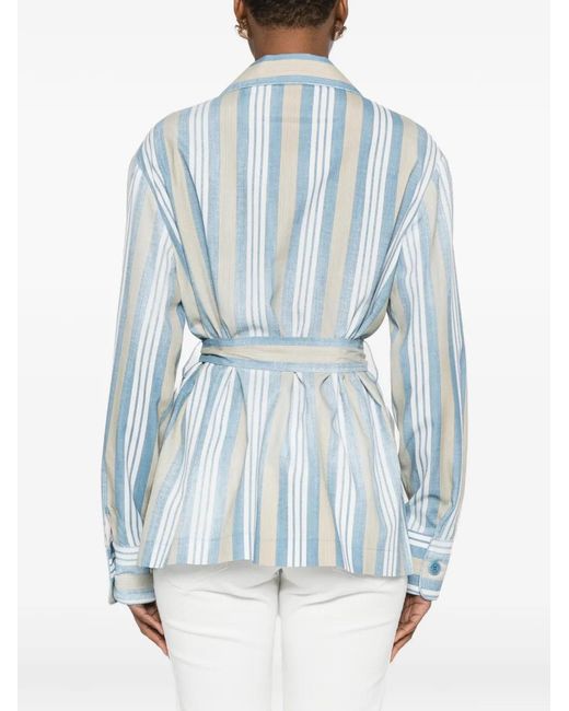 Ermanno Scervino Blue Striped Belted Jacket